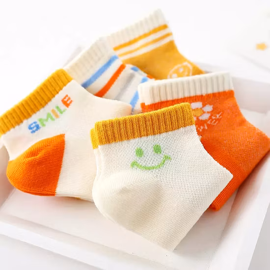 Children&prime;s Cotton Socks Boys Girls Smiling Face Trendy Medium Tube Socks Candy Color Baby Socks